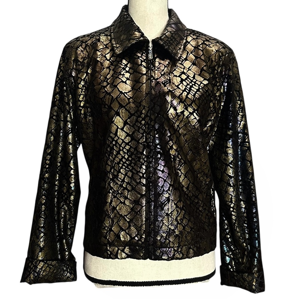 Jackets Galore Jacket M Metallic Pattern Faux Leather Suede vintage